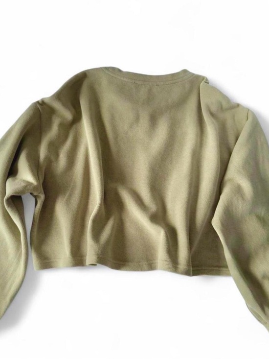 Listicle Olive Green Cropped Sweatshirt - Picture 2 of 4